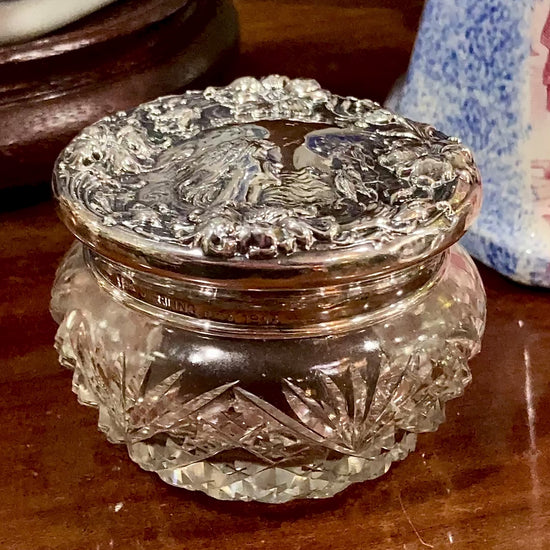 Antique Art Nouveau Foster & Bailey Sterling Silver Lidded Glass Powder Jar