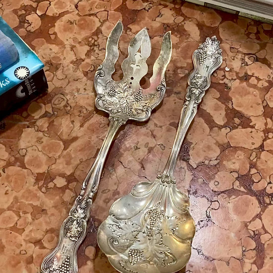 Antique 1906 American Silver Co. "Moselle" Silver Plated Fork Spoon Salad Set