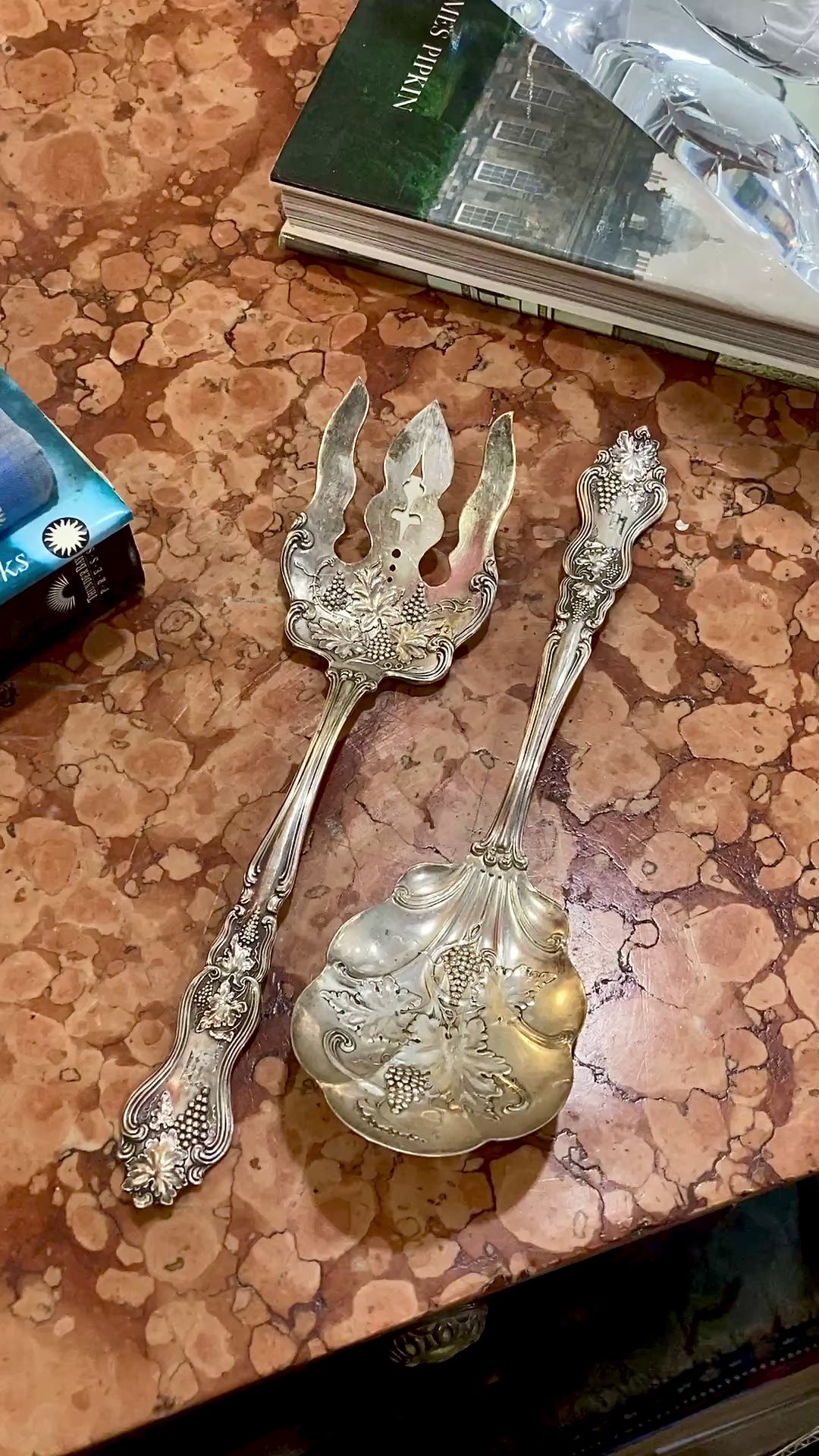 Antique 1906 American Silver Co. "Moselle" Silver Plated Fork Spoon Salad Set
