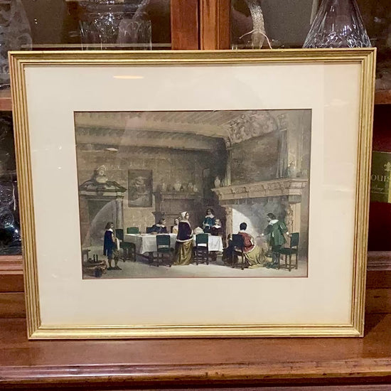 Antique 1845 Detailed 17th Century Interior Louis Haghe Framed Tinted Lithograph