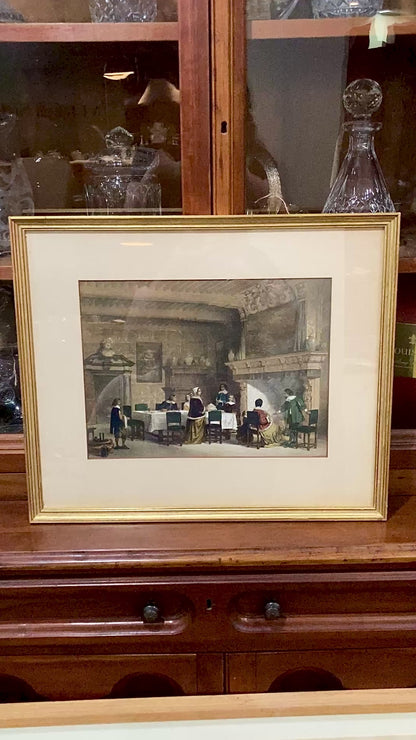 Antique 1845 Detailed 17th Century Interior Louis Haghe Framed Tinted Lithograph