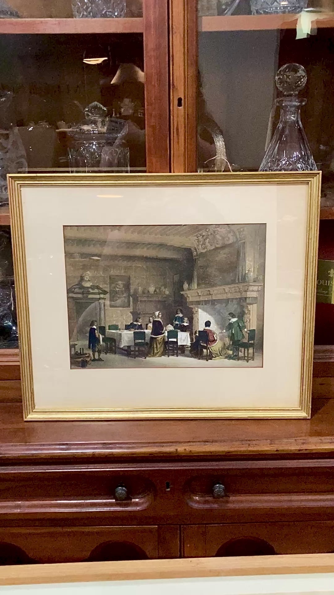 Antique 1845 Detailed 17th Century Interior Louis Haghe Framed Tinted Lithograph