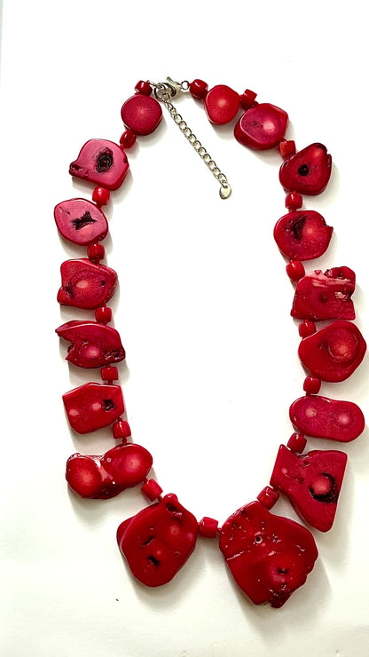 Bold LUC Lucas Lameth Red Coral Stone Graduated Bead Sterling Silver Necklace