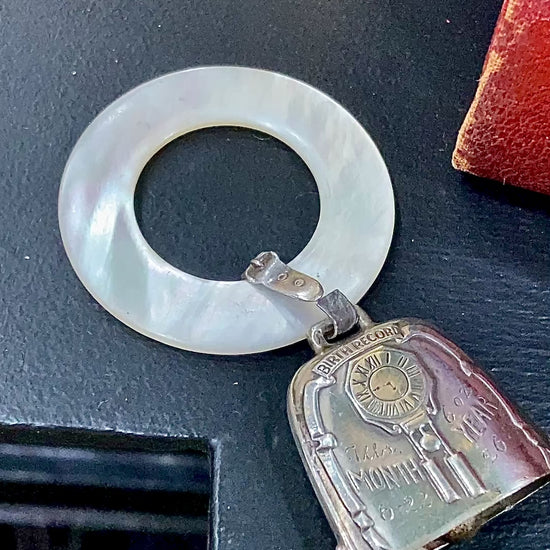 Antique 1926 Sterling Silver June 22 Baby Birth Record Bell Ornament