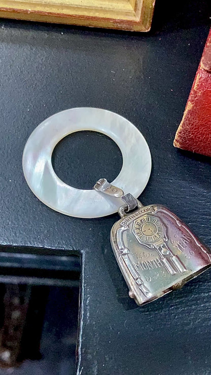 Antique 1926 Sterling Silver June 22 Baby Birth Record Bell Ornament