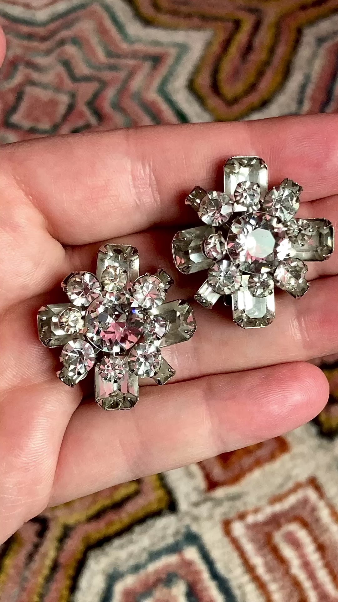 Vintage Reinad Clear Rhinestone Statement Clip On Earrings