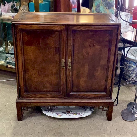 Vintage Chinese Inspired Raised Wood Two-Door Bookcase Cabinet