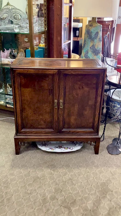 Vintage Chinese Inspired Raised Wood Two-Door Bookcase Cabinet
