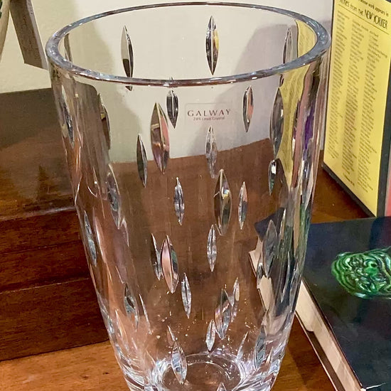 Contemporary Galway Ireland Clear Crystal Cut Glass Raindrops Tapered Vase