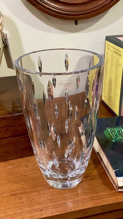 Contemporary Galway Ireland Clear Crystal Cut Glass Raindrops Tapered Vase