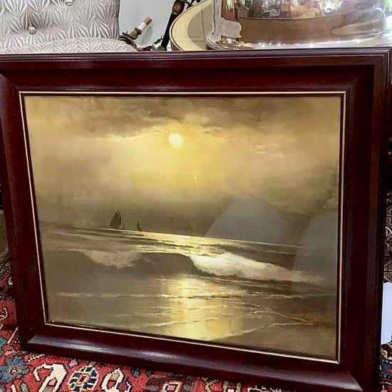 Antique William Henry Chandler (1854-1928) Seascape Framed Pastel Drawing