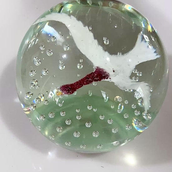 Vintage 1980's John Gentile Red Neck Goose Round Bubble Glass Paperweight