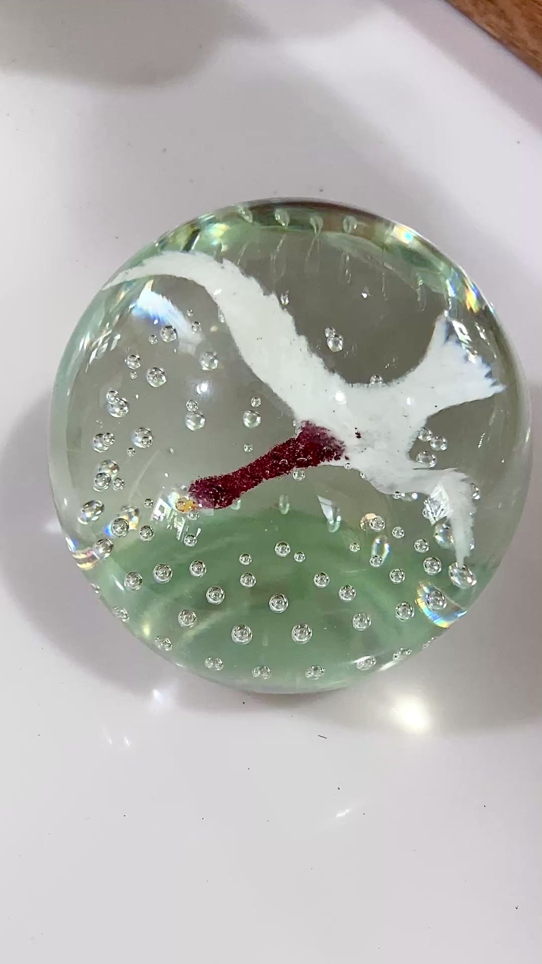 Vintage 1980's John Gentile Red Neck Goose Round Bubble Glass Paperweight