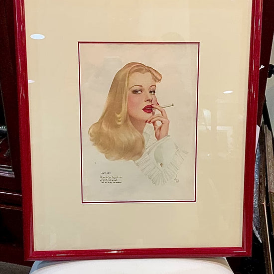 1942 January Pin-Up Girl Esquire Calendar Page Vargas Framed Illustration