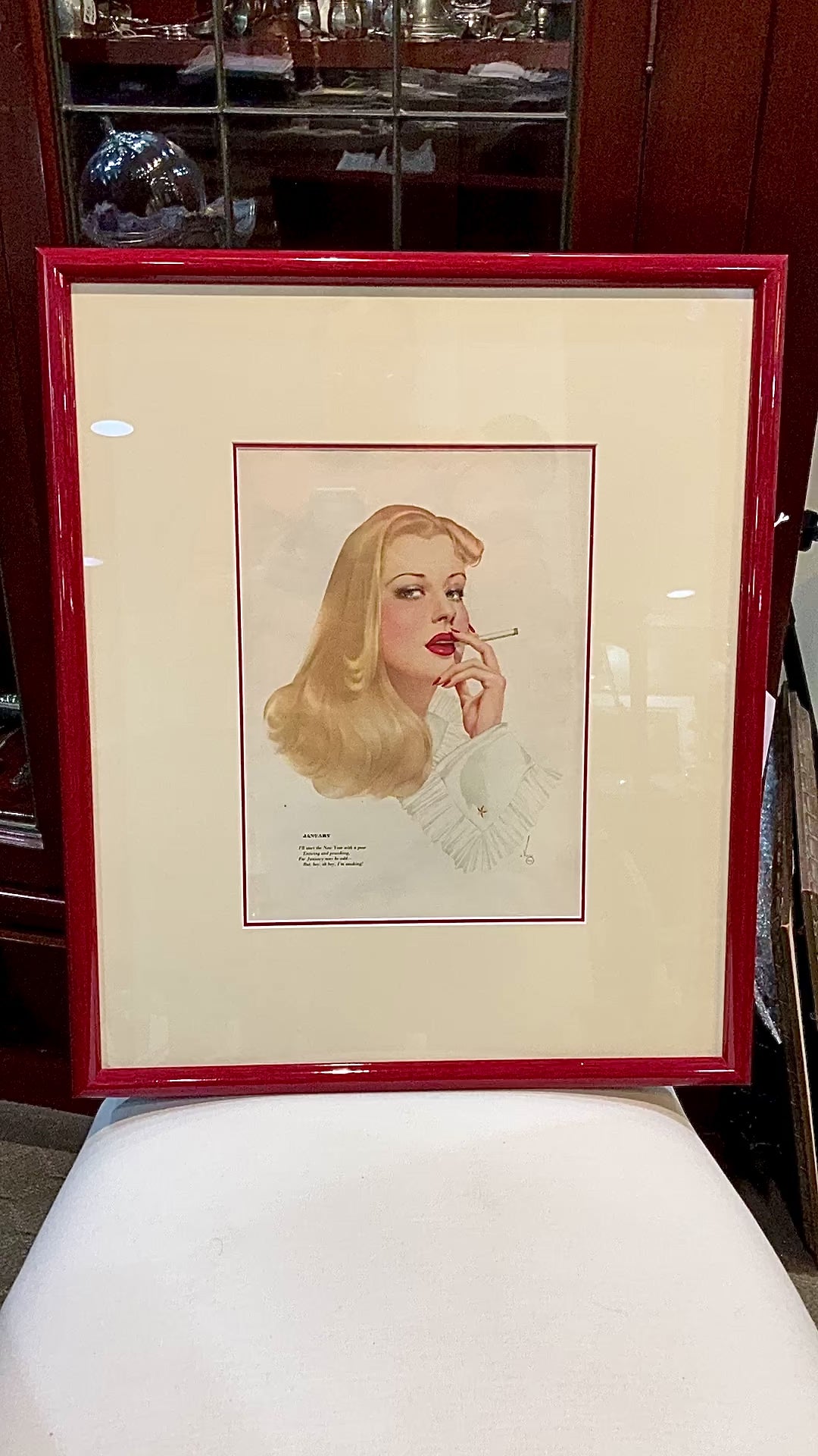 1942 January Pin-Up Girl Esquire Calendar Page Vargas Framed Illustration