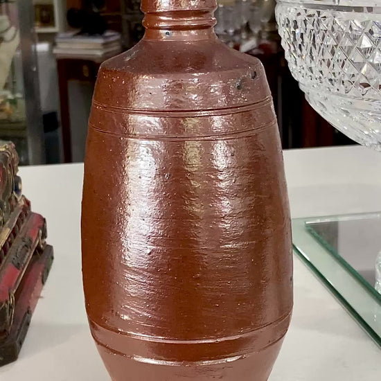 Vintage Portuguese Style Pottery Brown Stoneware Jug Vase Wine Bottle