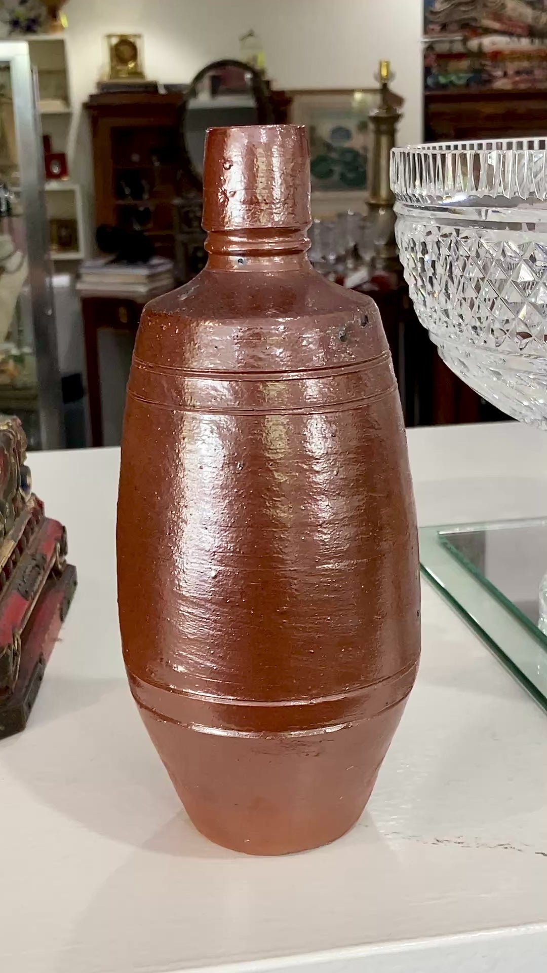 Vintage Portuguese Style Pottery Brown Stoneware Jug Vase Wine Bottle