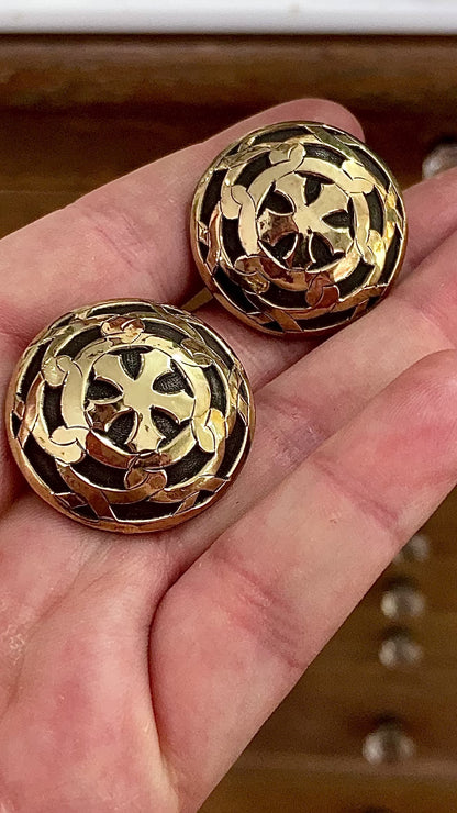 Vintage John Hardy 18K Yellow Gold Sterling Silver Circular Geometric Post Earrings