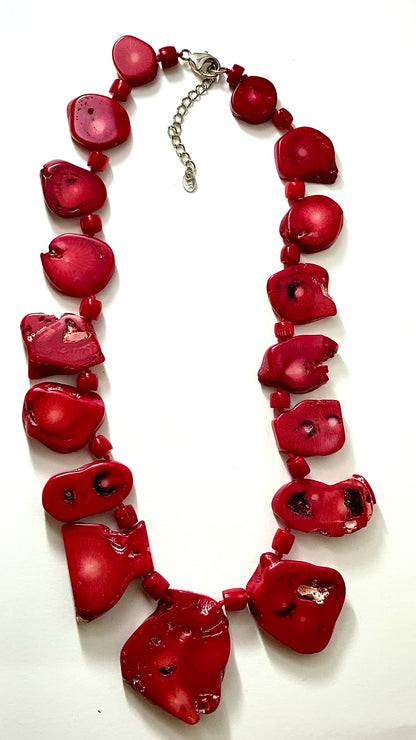 Bold LUC Lucas Lameth Red Coral Stone Graduated Bead Sterling Silver Necklace 