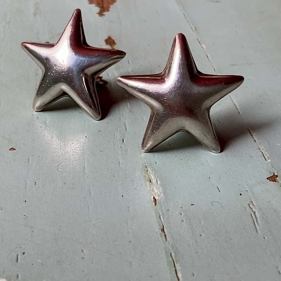 Vintage 925 Sterling Silver Dimensional Bubble Star Clip On Earrings