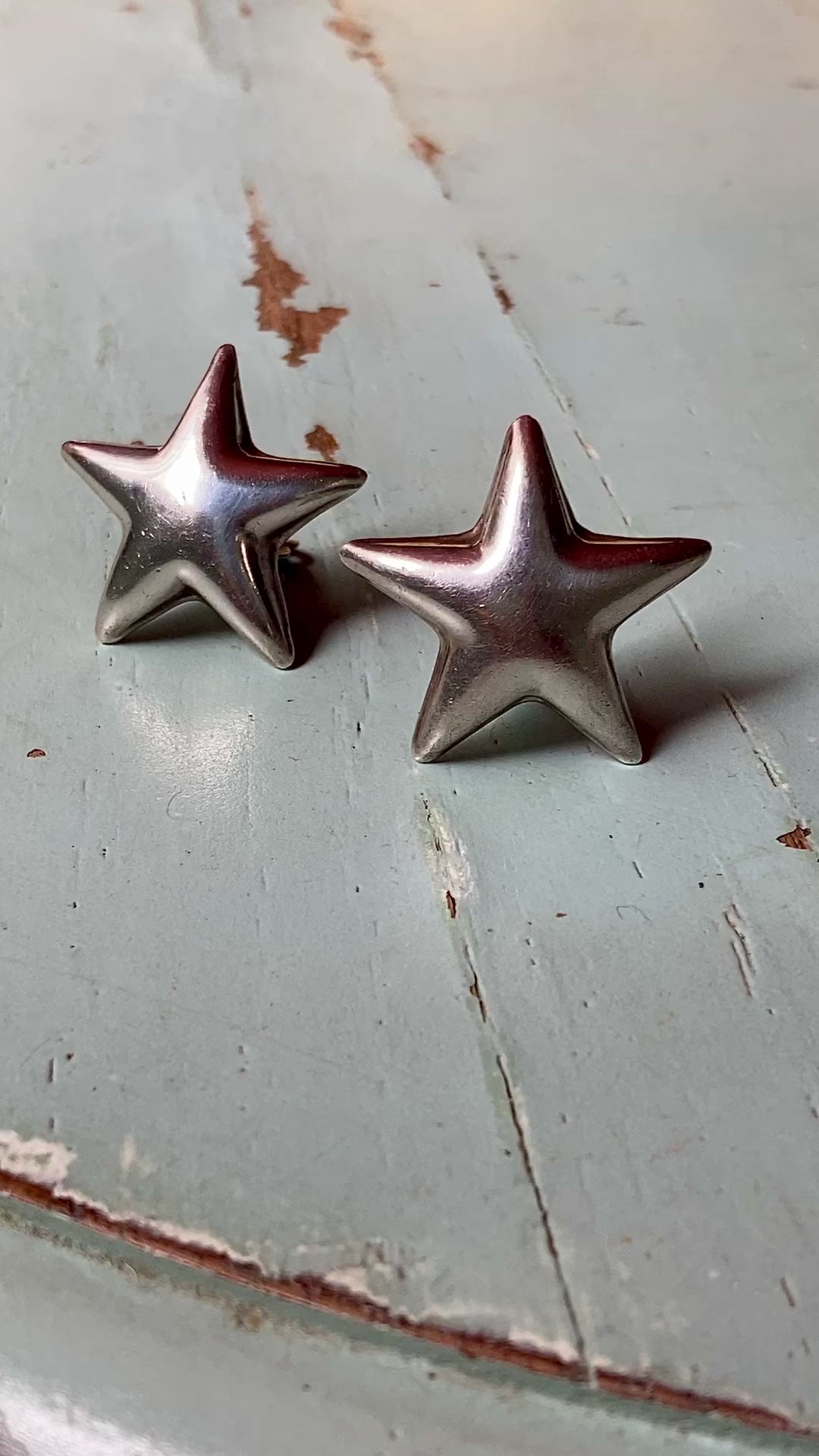 Vintage 925 Sterling Silver Dimensional Bubble Star Clip On Earrings
