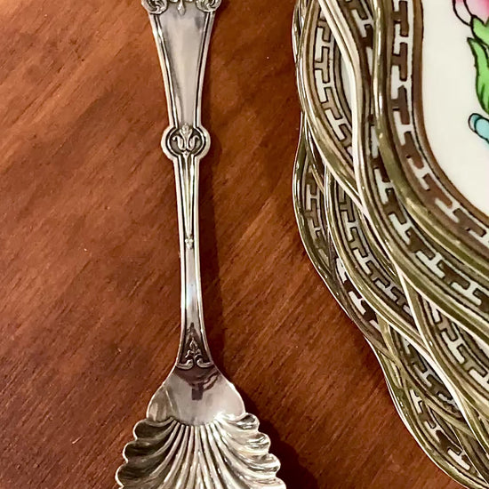 Antique Late 19th Century Stark & Forney Silver Plated Shell Shaped Sugar Spoon