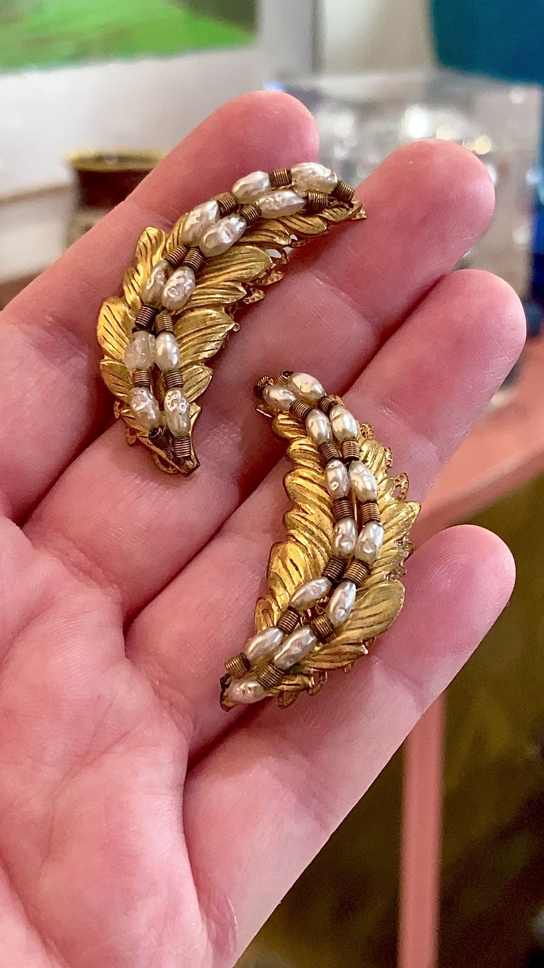 Vintage Miriam Haskell Gold Pearl Feather Ear Cuff Style