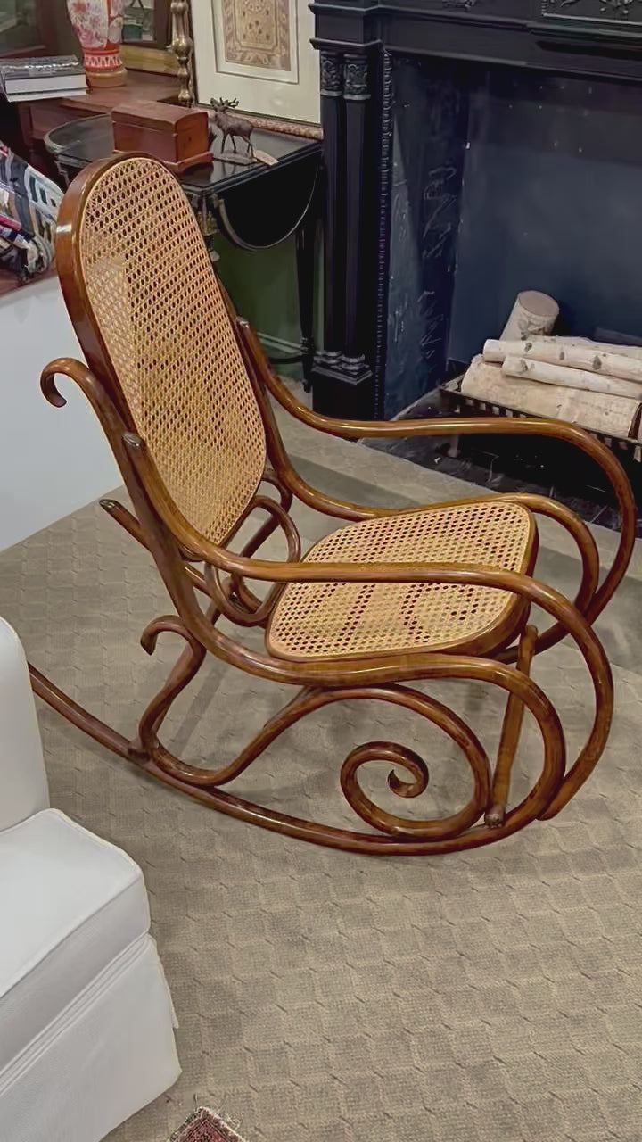 Vintage Bentwood Cane Back Seat Thonet Style Rocking Chair