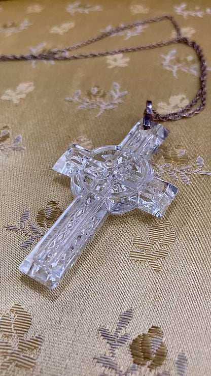 2004 Waterford Clear Crystal Celtic Cross Sterling Silver Pendant Necklace