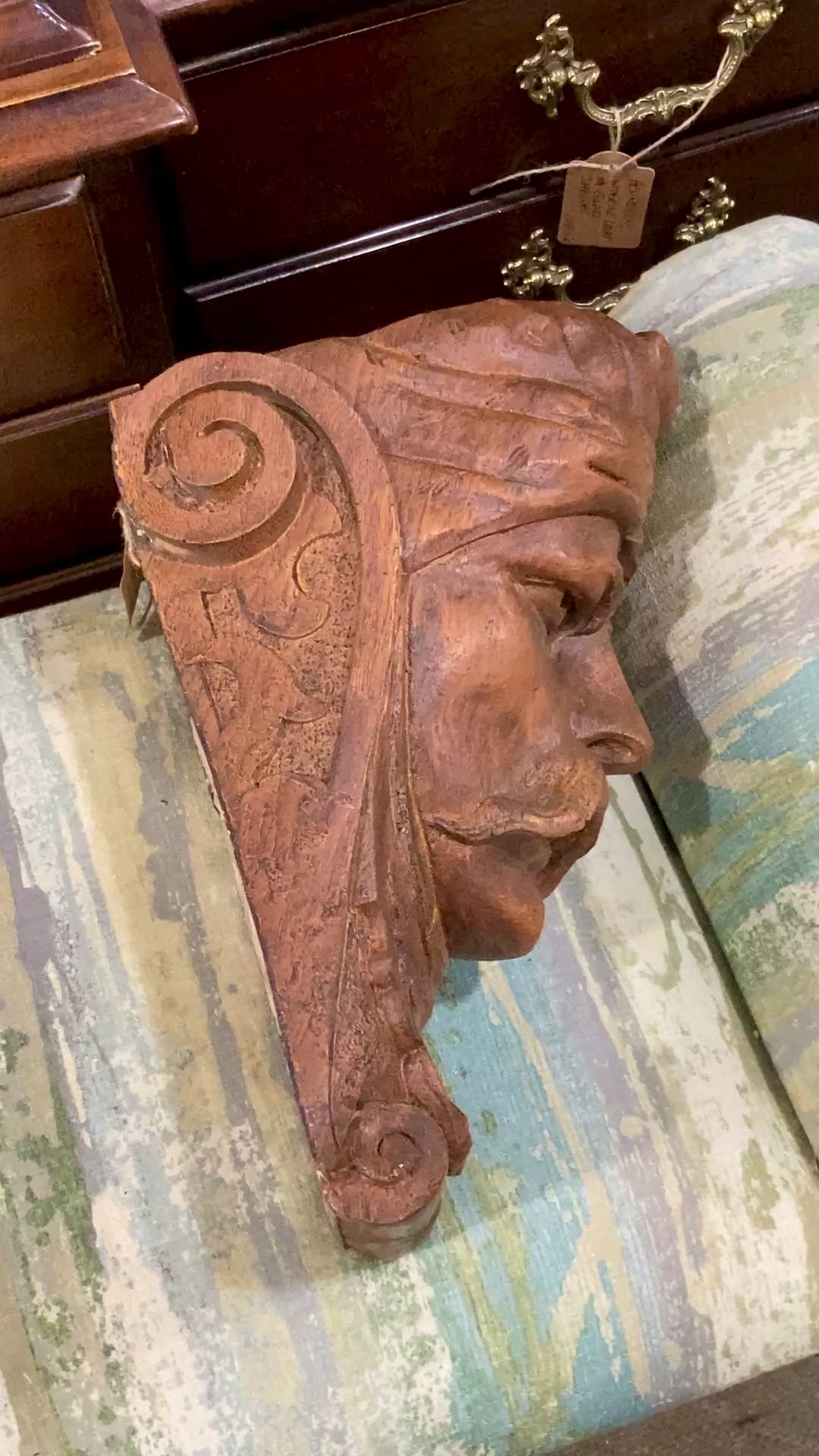 Vintage Faux Wooden Nickel '78 Cast Mustachioed Man Wall Sculpture Corbel