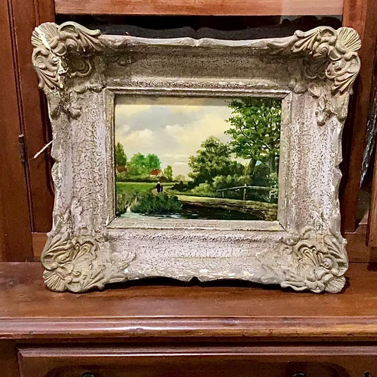 Late 19th Century Original Continental Serene Landscape Framed Panel Oil Painting