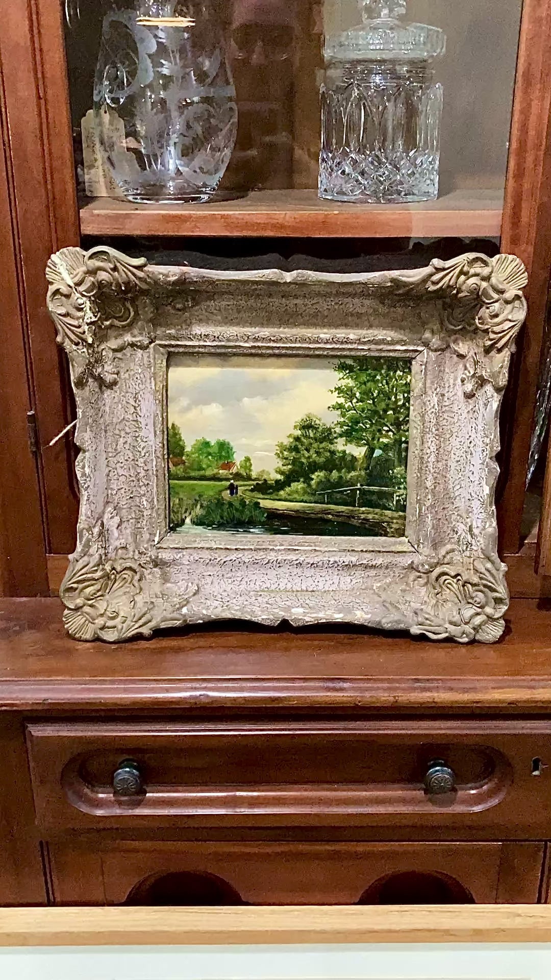 Late 19th Century Original Continental Serene Landscape Framed Panel Oil Painting