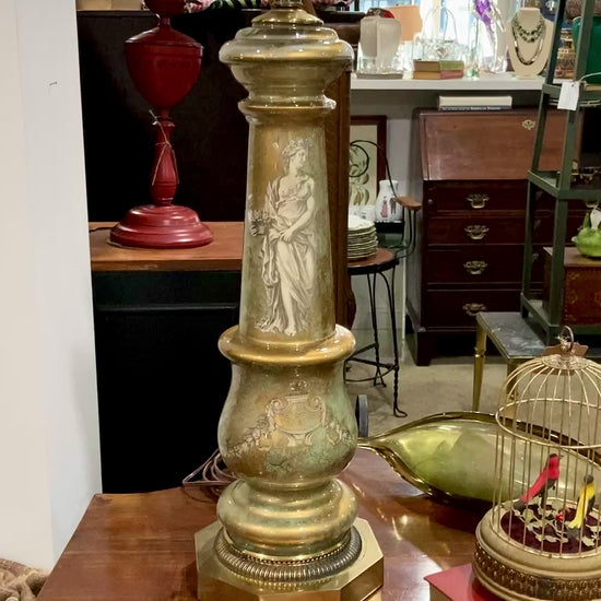 Vintage 1950's Hollywood Regency Greek Goddess Eglomise Glass Table Lamp
