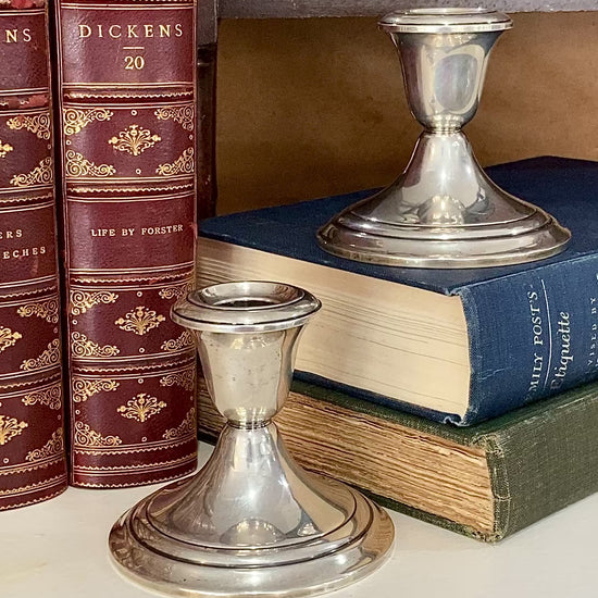 Vintage Gorham Sterling Silver Cement-Filled Pair Circular Candlesticks