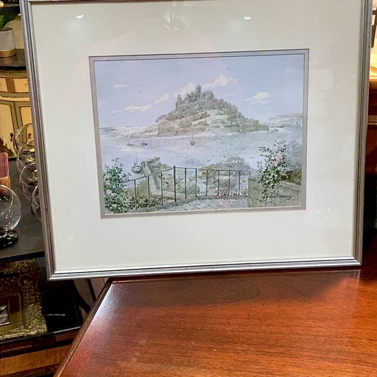 Vintage Robert Laessig St Michael's Mount Watercolor Framed Landscape Painting video