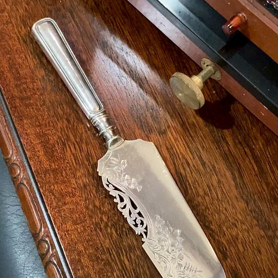 Vintage Birks Saxon Sterling Silver Handle Engraved Filigree Cake Server