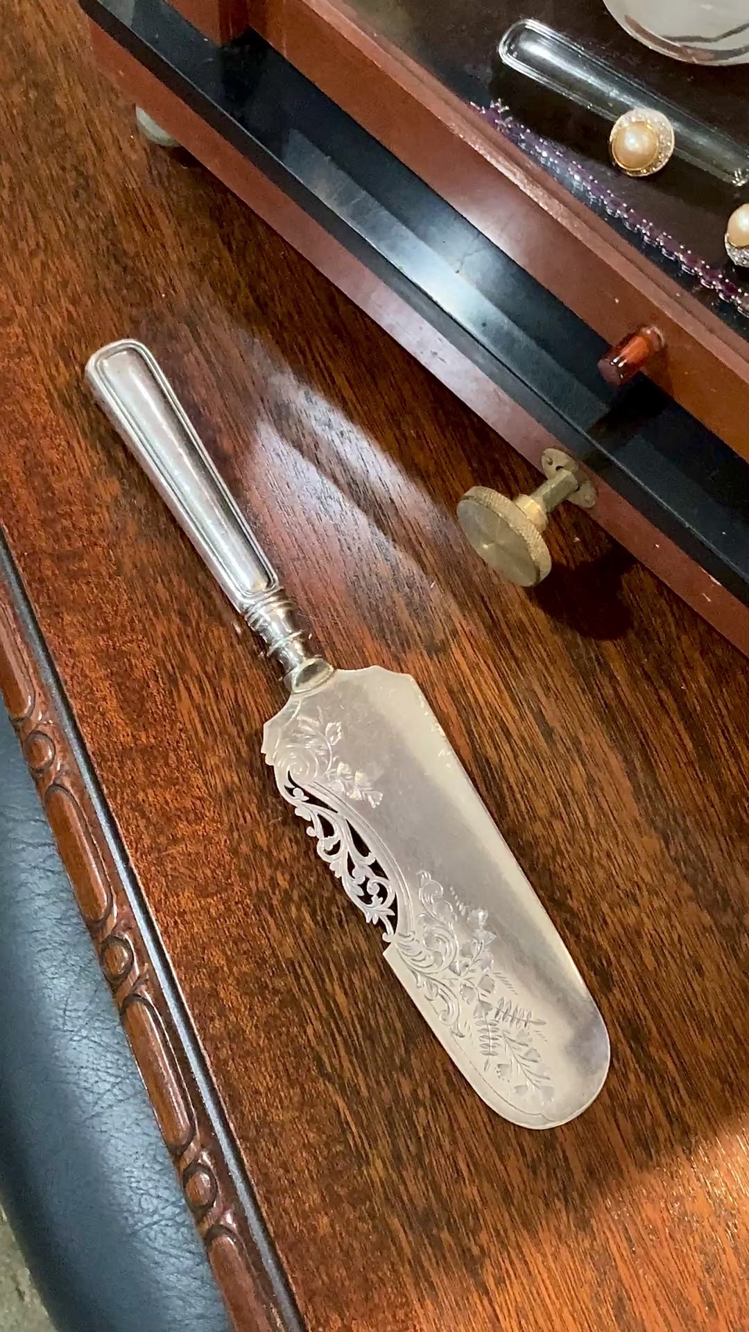 Vintage Birks Saxon Sterling Silver Handle Engraved Filigree Cake Server