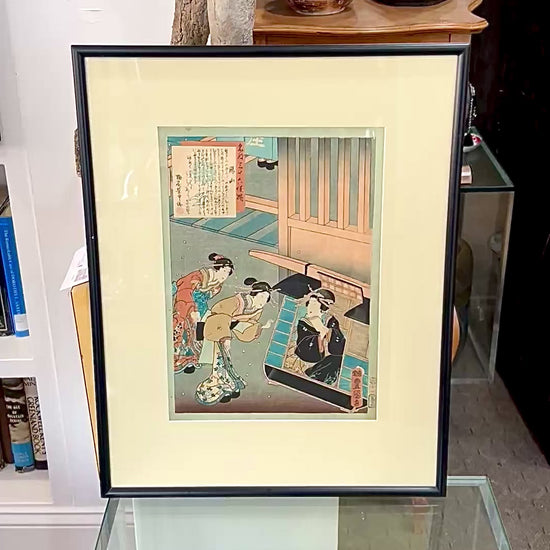 19th Century Utagawa Kunisada (1786-1865) Ladies with Palanquin Framed Woodblock Print