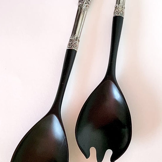 Vintage LUNT Sterling Silver Floral American Victorian Salad Serving Set