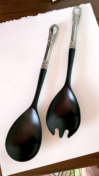 Vintage LUNT Sterling Silver Floral American Victorian Salad Serving Set