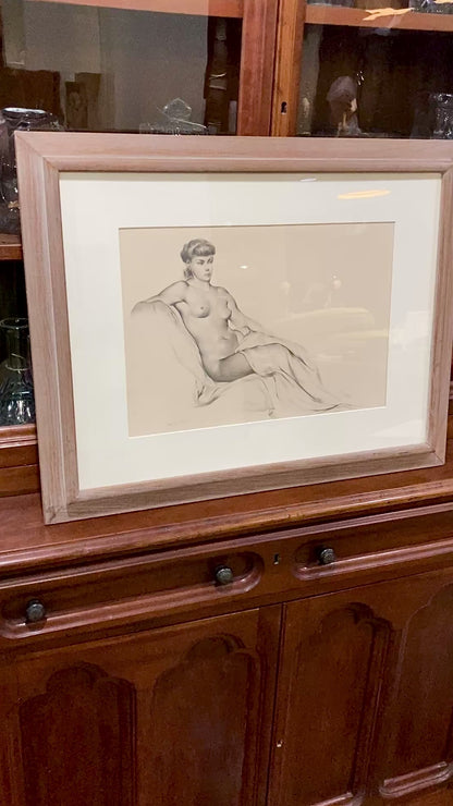 Vintage Alexander Canedo Nude Reclining Female Study Framed Lithograph