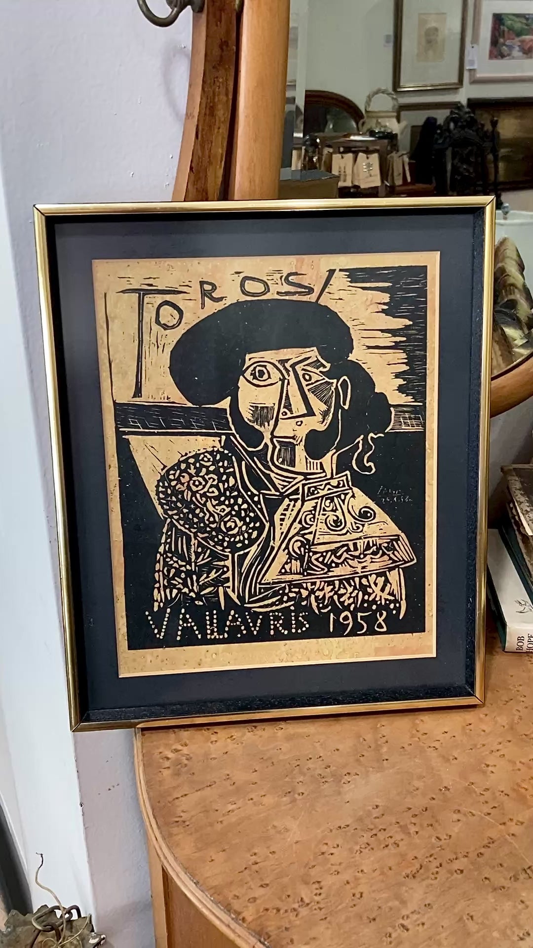 Vintage Pablo Picasso 1958 Toros Vallauris Framed Linocut Paper Print