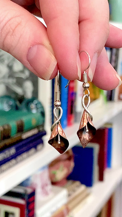 Artisan Stuart Nye Sterling Silver Copper Lily French Drop Dangle Earrings