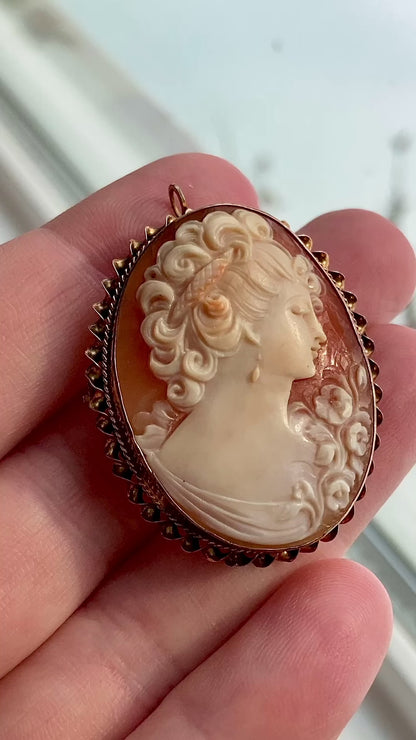 Antique 1920s 10K Yellow Gold Oval Cameo Brooch Pin Convertible Pendant