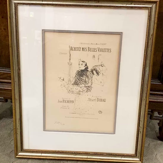 Vintage Reprint Toulouse Lautrec "Achetez Mes Belles Violettes" Framed Lithograph