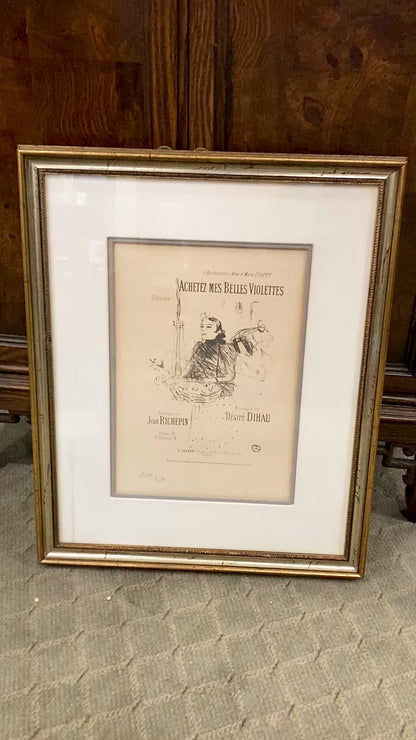 Vintage Reprint Toulouse Lautrec "Achetez Mes Belles Violettes" Framed Lithograph
