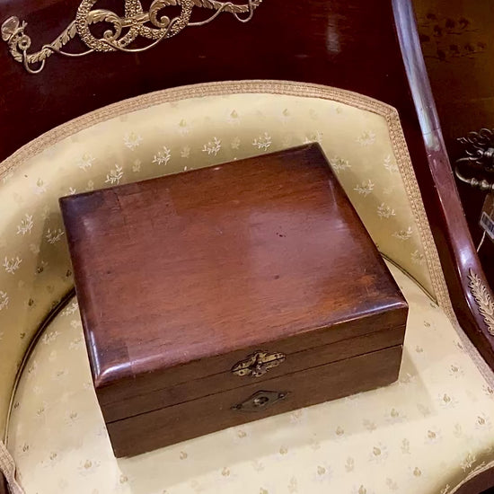 Antique Handmade Velvet Lined Mahogany Wood Silver Chest Box