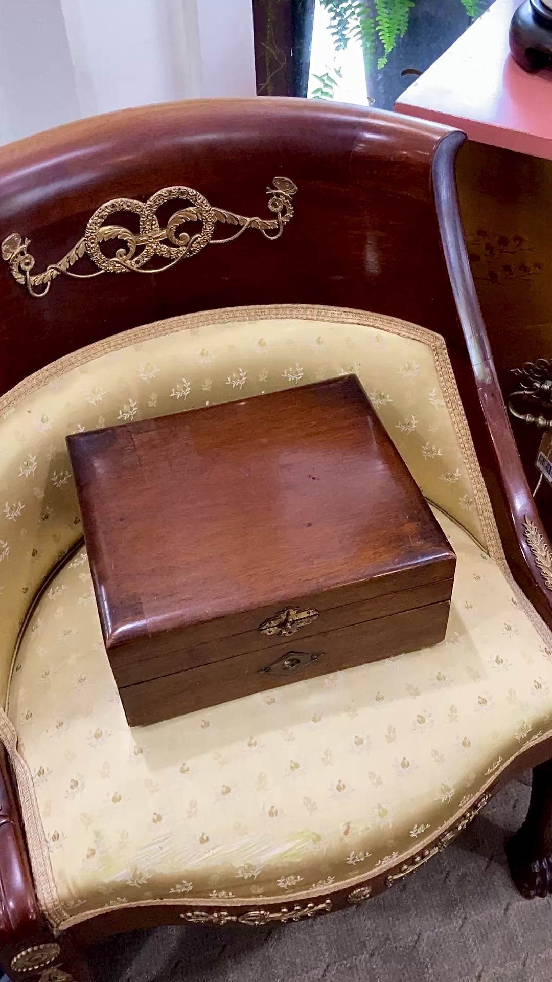 Antique Handmade Velvet Lined Mahogany Wood Silver Chest Box
