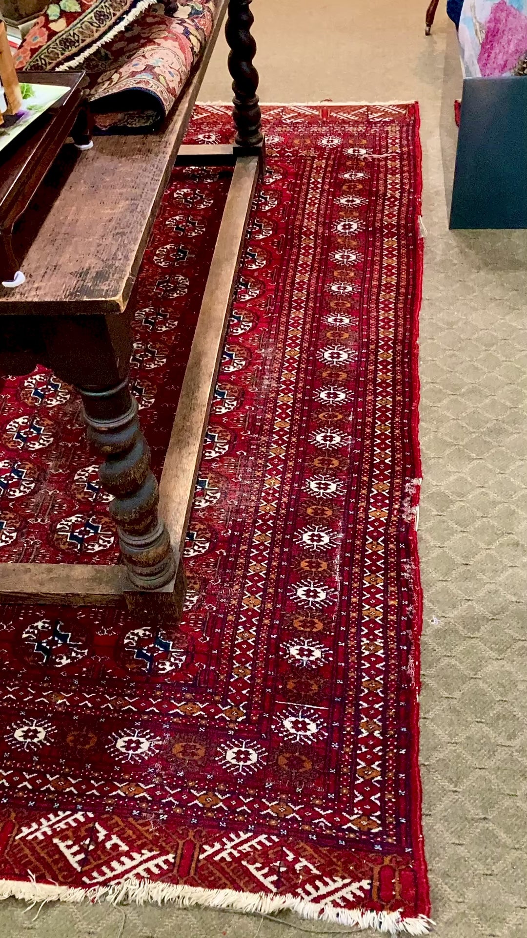 Vintage 1960s Red Orange Pakistan Hand Woven Wool 8x5 ft Area Rug Video