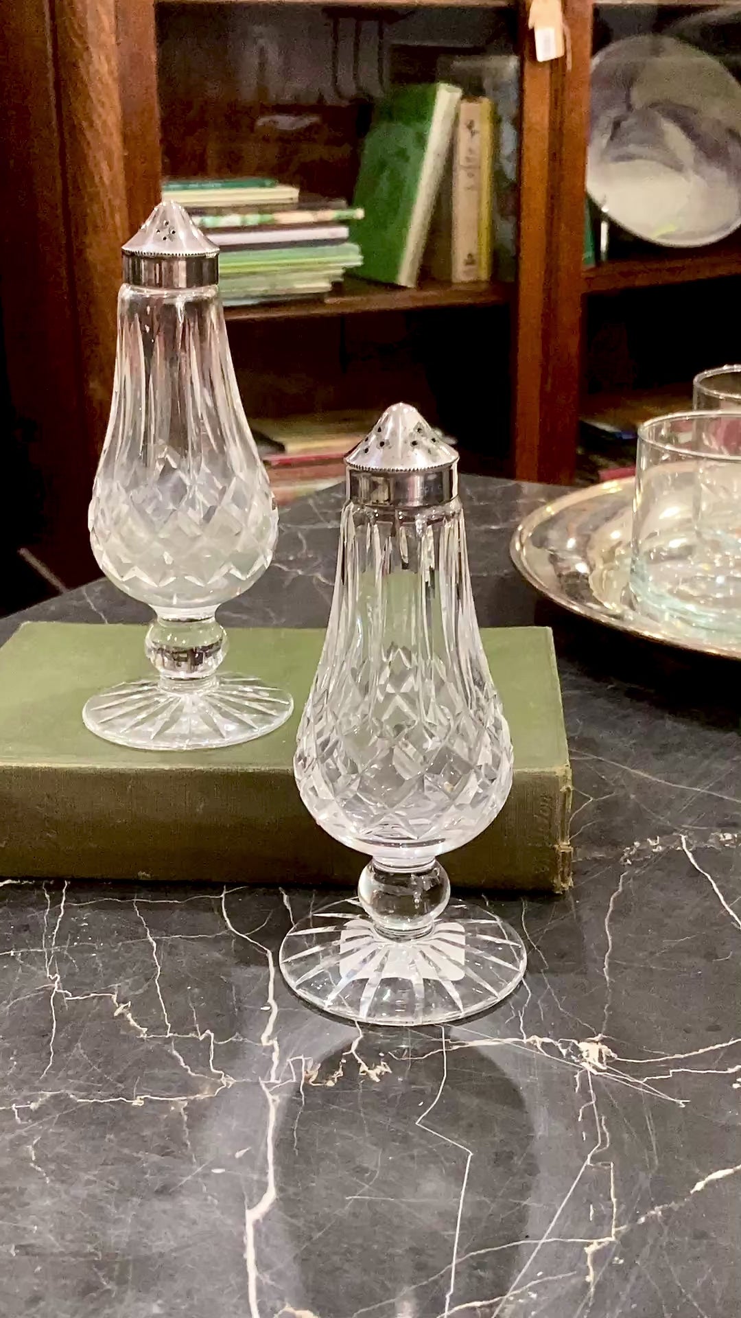 Vintage Pair Waterford Crystal Footed Salt & Pepper Shakers "Lismore" Ireland
